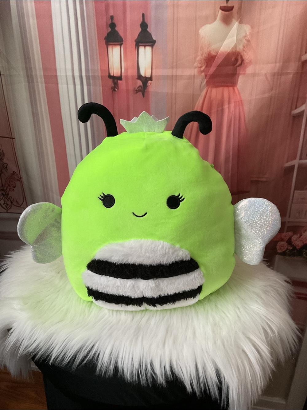 Squishmallows Neon Green Bee Plush with Sparkle Silver Wings
